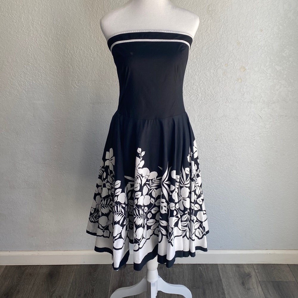 Ruby Rock Vintage Strapless Dress Navy/Black White Floral Size 11